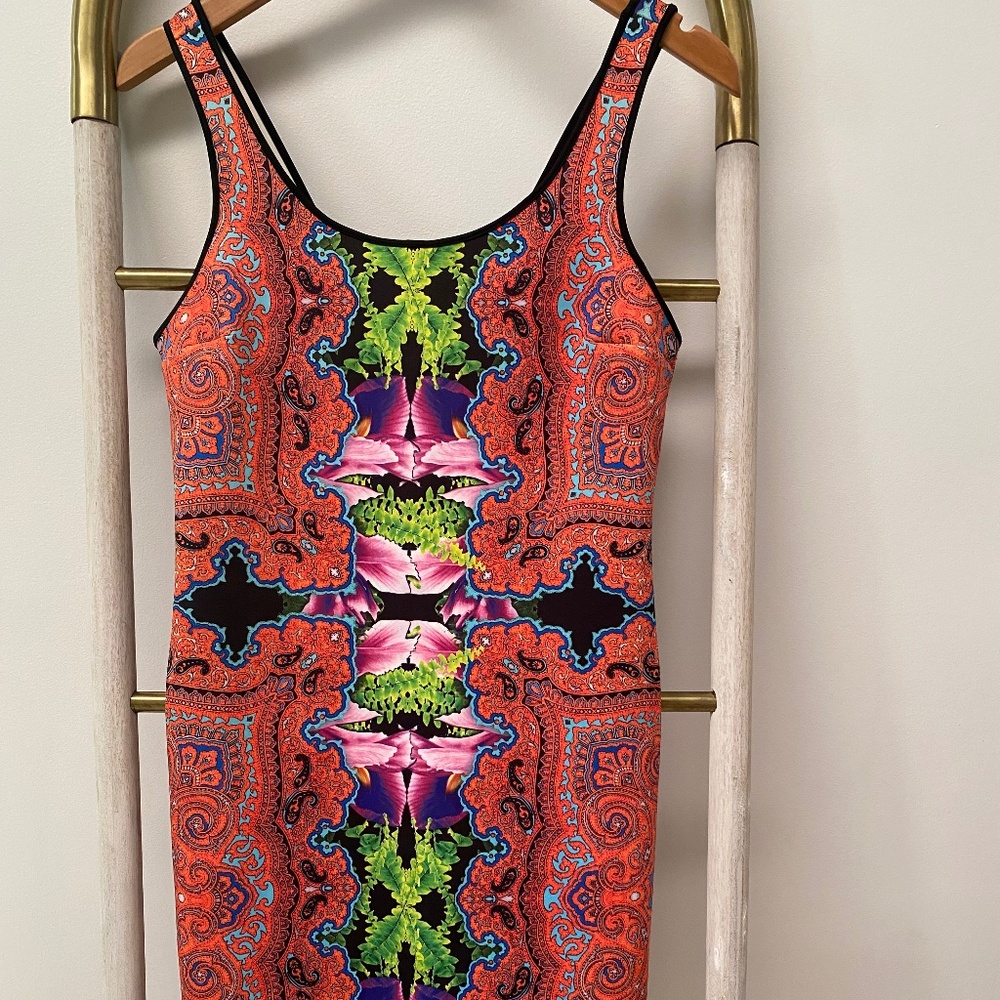 Clover Canyon Multicolor Scuba Strech Orchid Trip Pencil Summer Dress USA Size L
